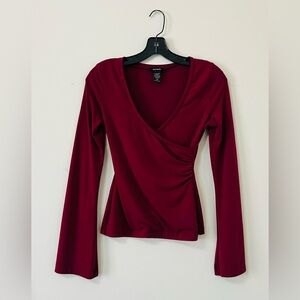 Express Deep Red Long Sleeve Wrap Top